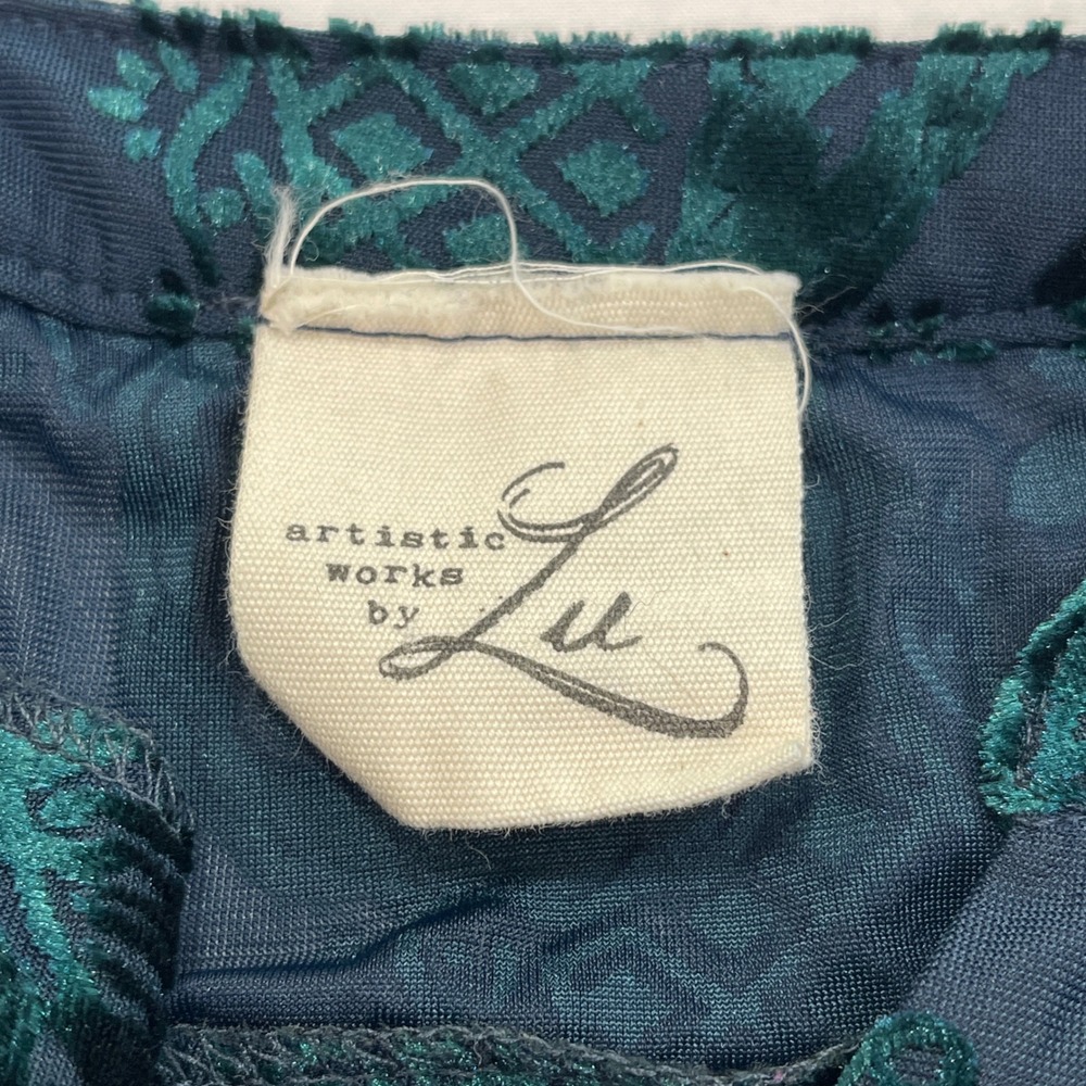 Artistic Works by Lu Burnout Velvet Blouse Women Size S Teal Green Floral | Boho - Picture 3 of 6